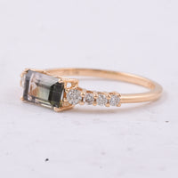 1.10 Ct Rectangle Step Cut Natural Tourmaline 14K Gold Ring