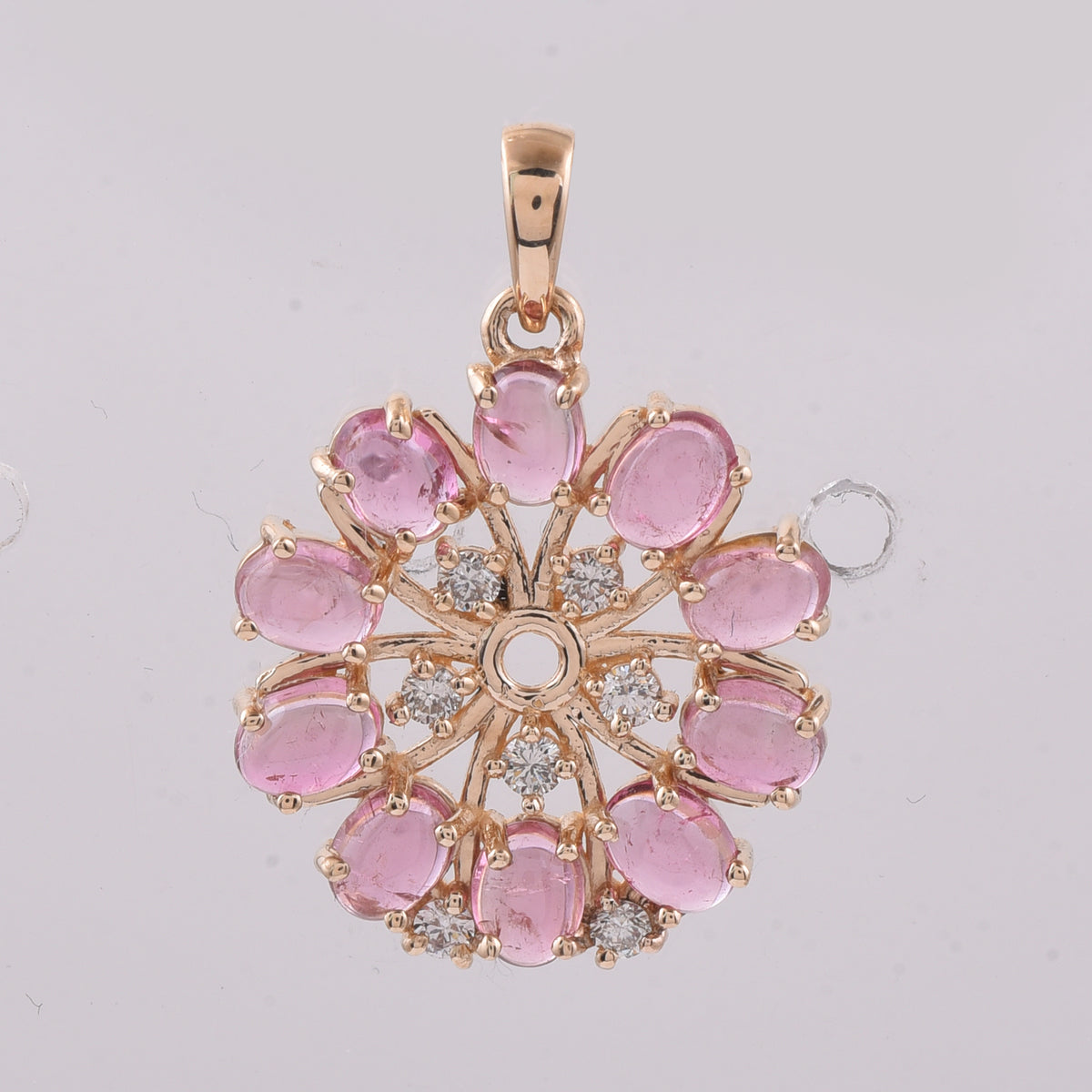 1.70 Ct Oval Cabochon Cut Natural Pink Tourmaline 14K Gold Pendant