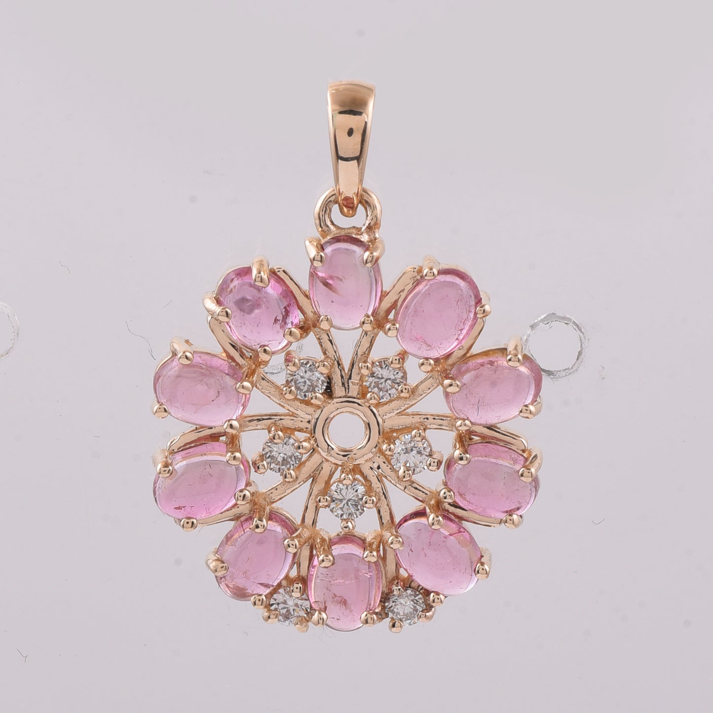 1.70 Ct Oval Cabochon Cut Natural Pink Tourmaline 14K Gold Pendant