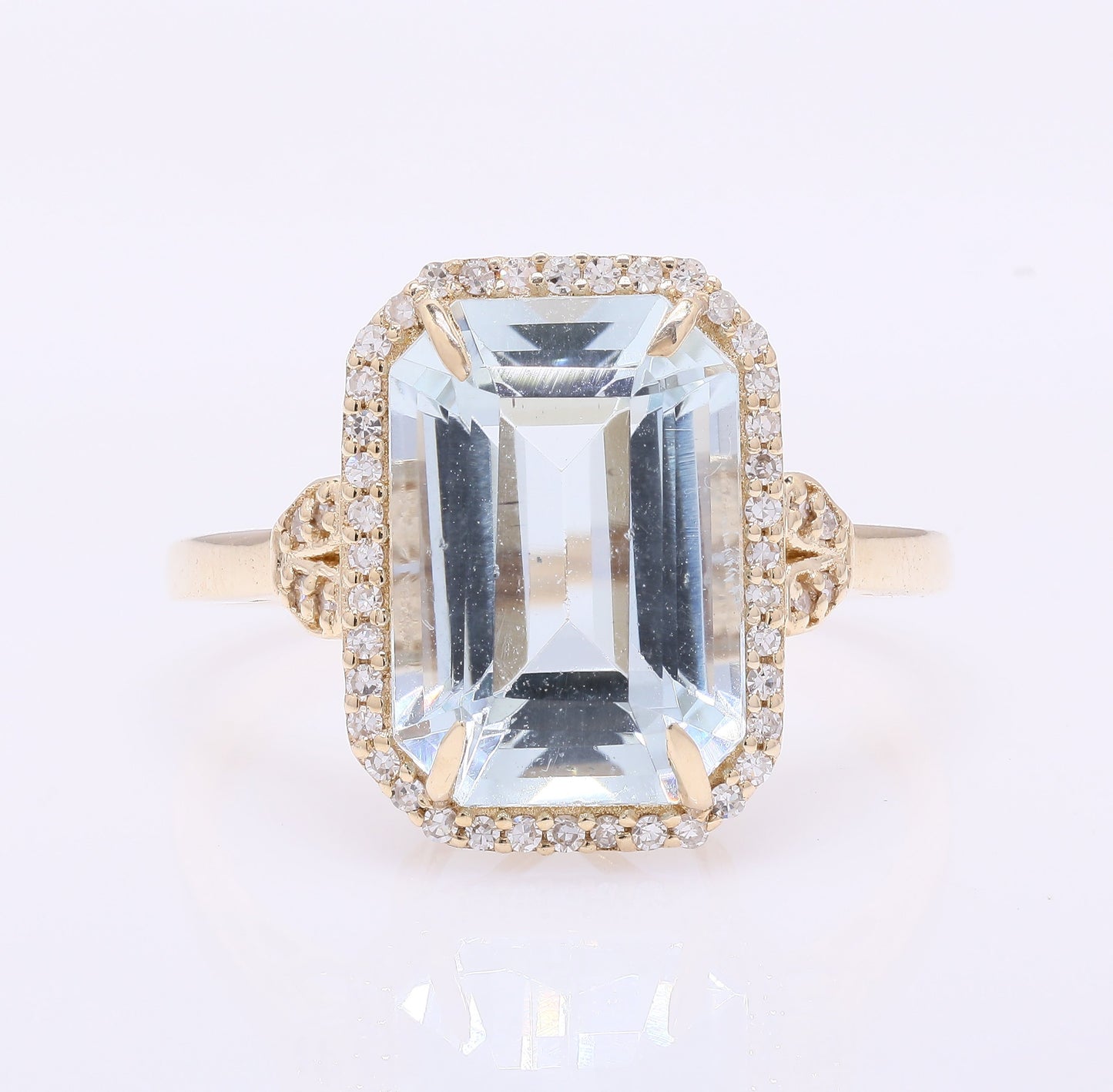 4.09 Ct Octagon Step Cut Natural Aquamarine 14K Gold Ring