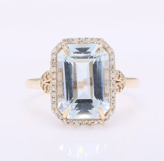 4.09 Ct Octagon Step Cut Natural Aquamarine 14K Gold Ring