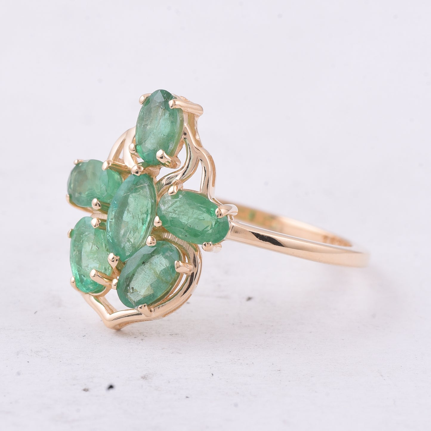 1.51 Ct Oval, Marquise Natural Emerald 14K Gold Ring