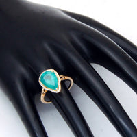 4.11 Ct Pear Mixed Cut Natural Emerald 14K Gold Ring