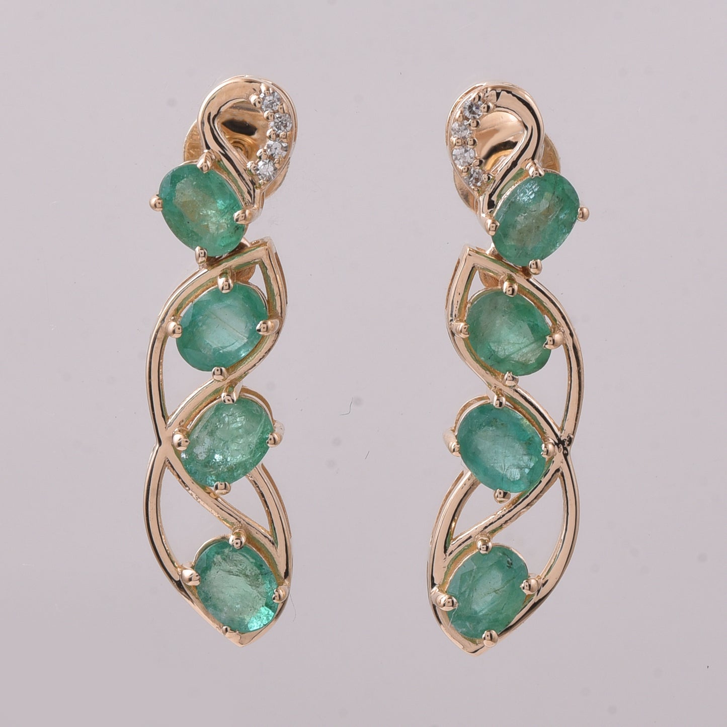1.52 Ct Oval Mixed Cut Natural Emerald 14K Gold Earrings