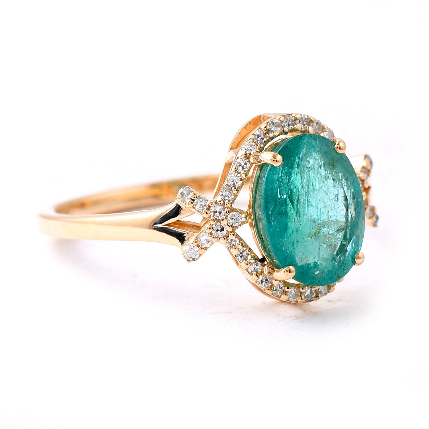 1.94 Ct Oval Mixed Cut Natural Emerald 14K Gold Ring