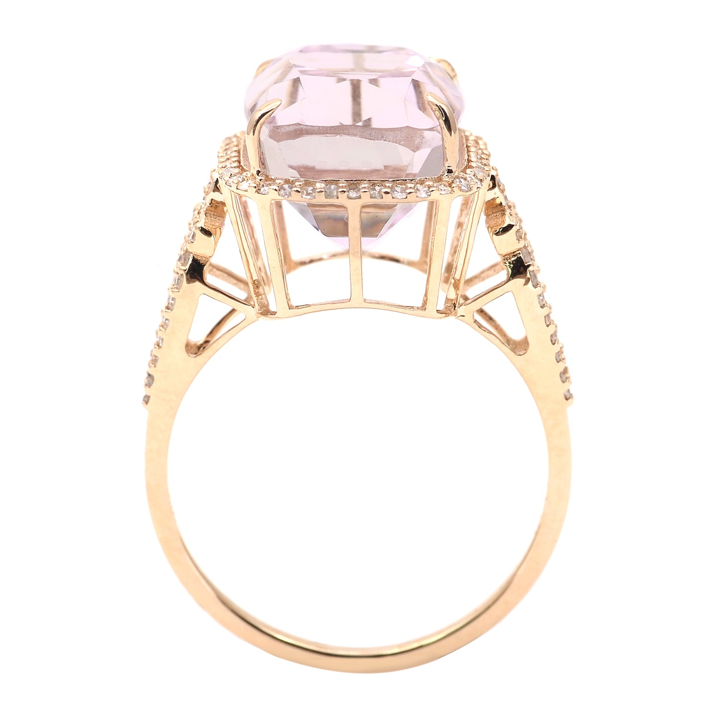 8.68 Ct Cushion Mixed Cut Natural Kunzite 14K Gold Ring