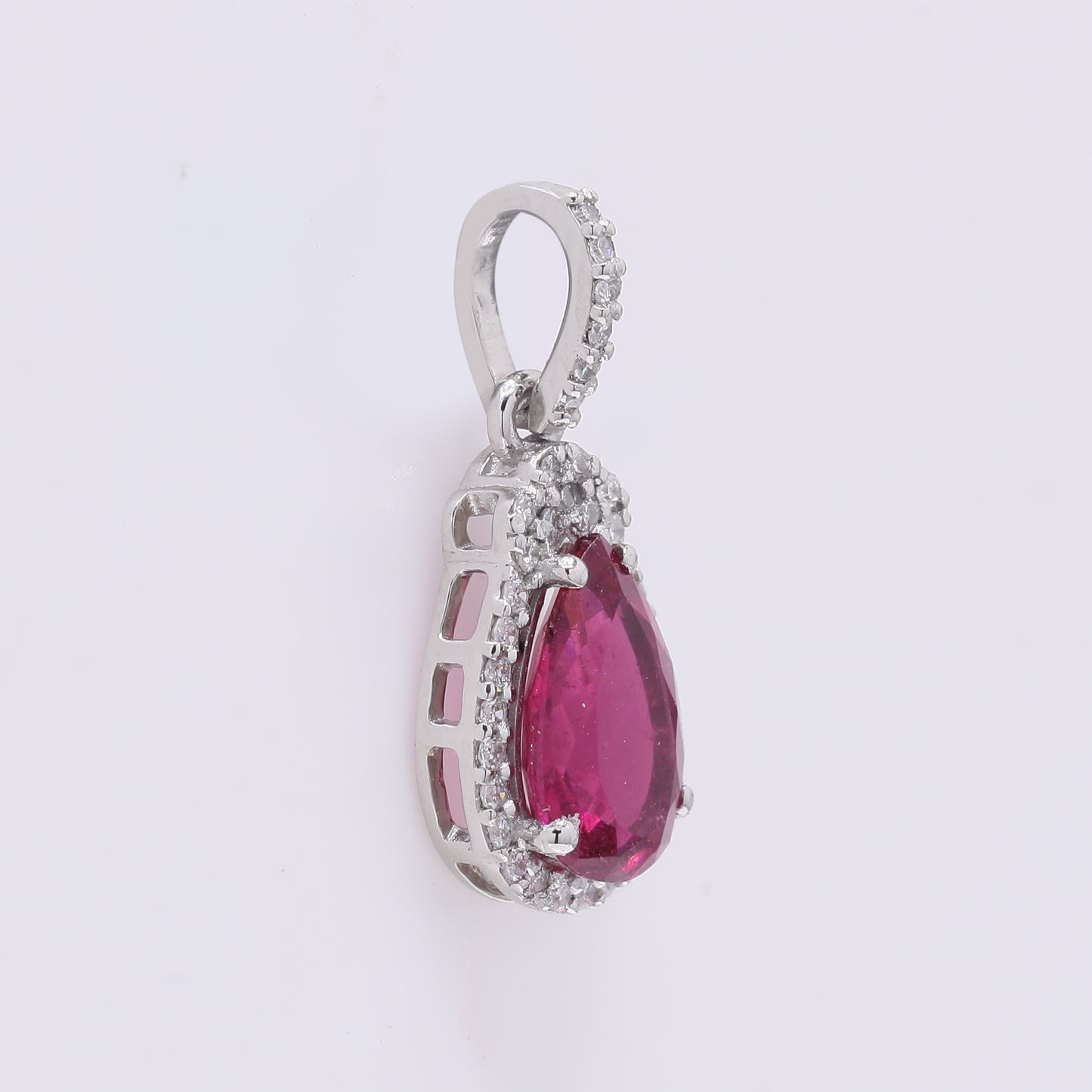1.14 Ct Pear Mixed Cut Natural Rubellite 950 Platinum Pendant