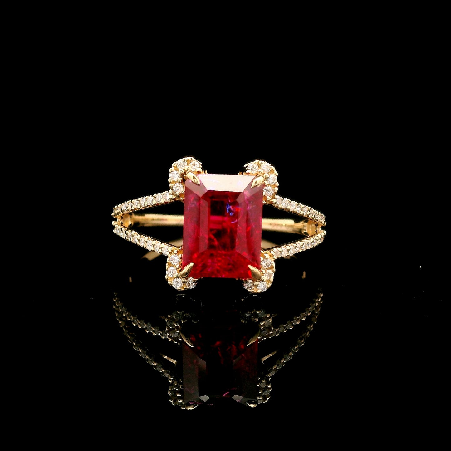 3.46 Ct Emerald Cut Lab Grown Ruby 14K Gold Ring