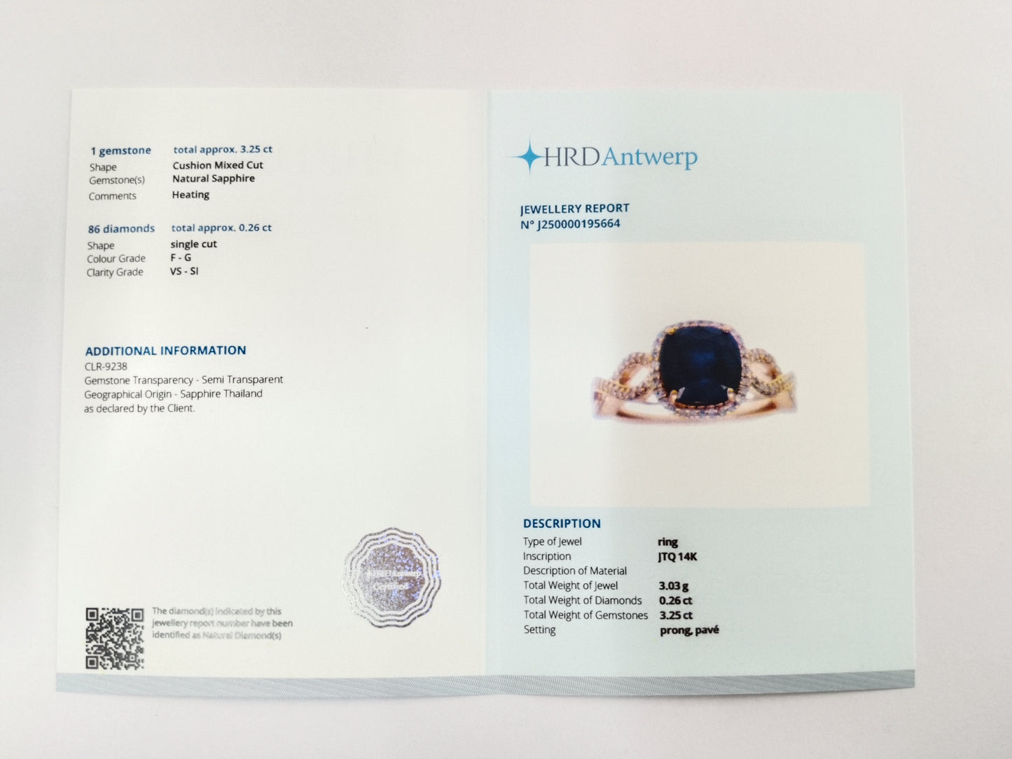 3.51 Ct Cushion Mixed Cut Natural Sapphire 14K Gold Ring