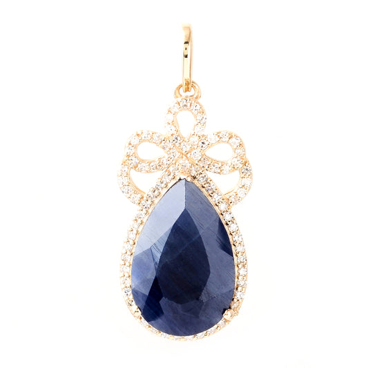 6.64 Ct Pear Mixed Cut Natural Corundum Sapphire 14K Gold Pendant