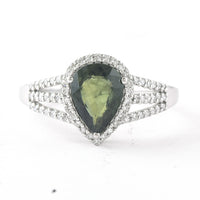 1.71 Ct Pear Mixed Cut Natural Green Sapphire 950 Platinum Ring