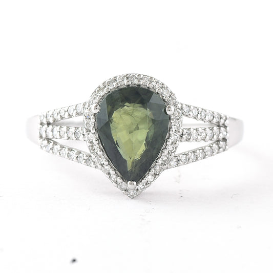 1.71 Ct Pear Mixed Cut Natural Green Sapphire 950 Platinum Ring