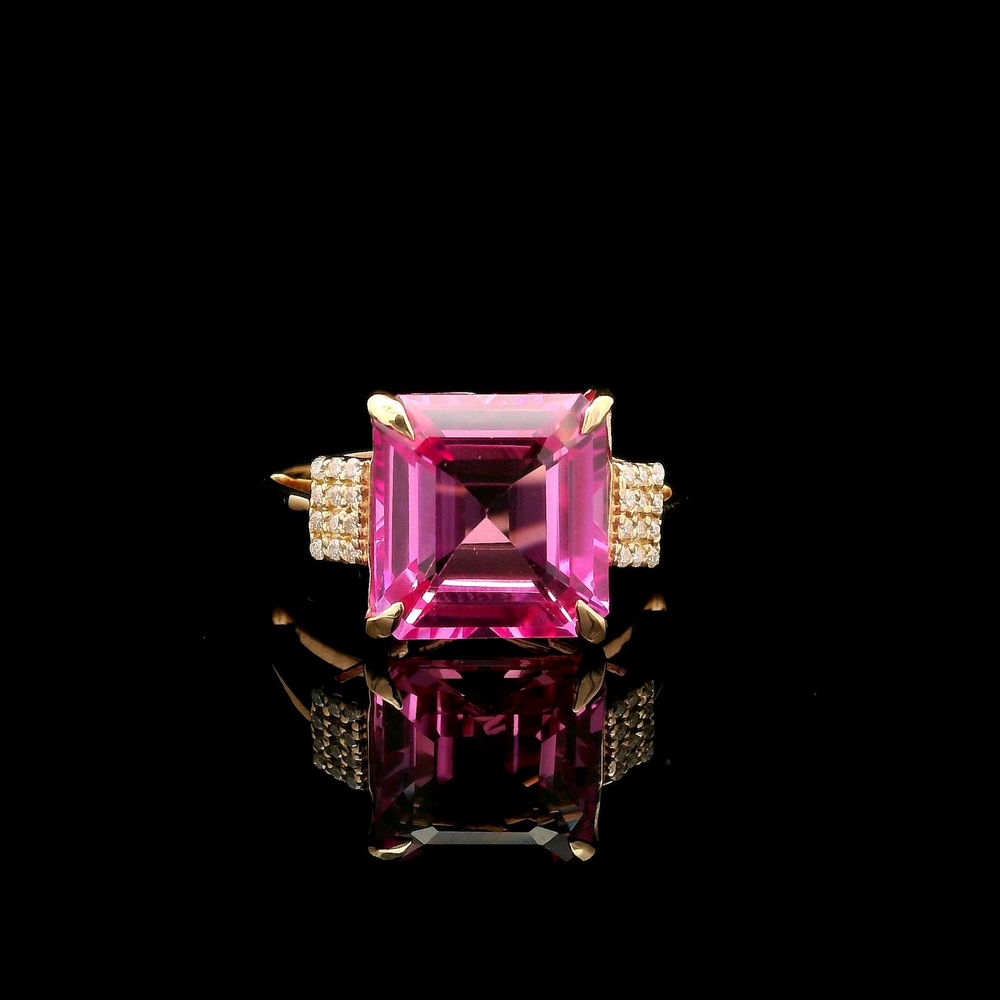 6.22 Ct Square Emerald Cut Lab Grown Pink Sapphire 14K Gold Ring