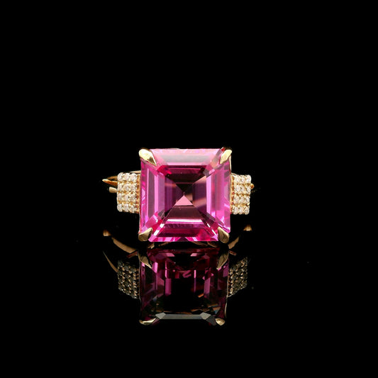 6.22 Ct Square Emerald Cut Lab Grown Pink Sapphire 14K Gold Ring