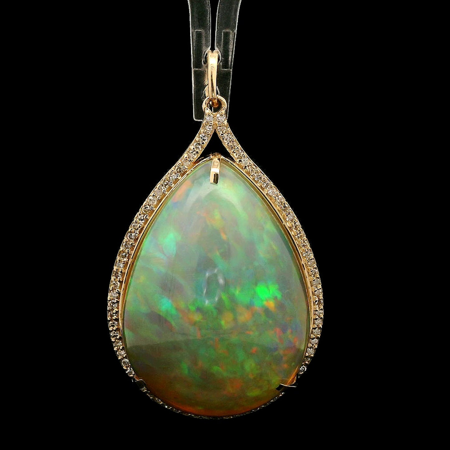 27.82 Ct Pear Cabochon Natural Opal 14K Gold Pendant