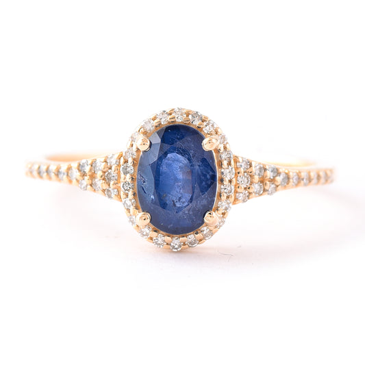 1.23 Ct Oval Mixed Cut Natural Sapphire 14K Gold Ring