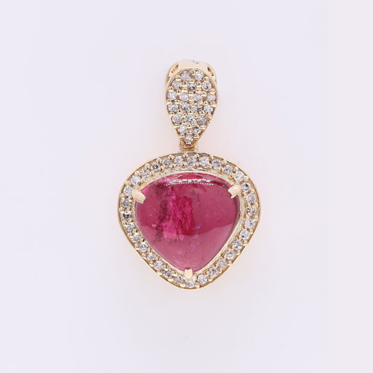 2.69 Ct Pear Cabochon Natural Tourmaline 14K Gold Pendant
