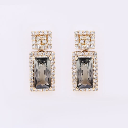 2.01 Ct Rectangle Mixed Cut Natural Tourmaline 14K Gold Earrings