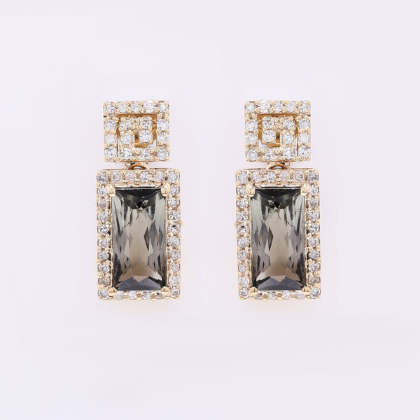 2.01 Ct Rectangle Mixed Cut Natural Tourmaline 14K Gold Earrings