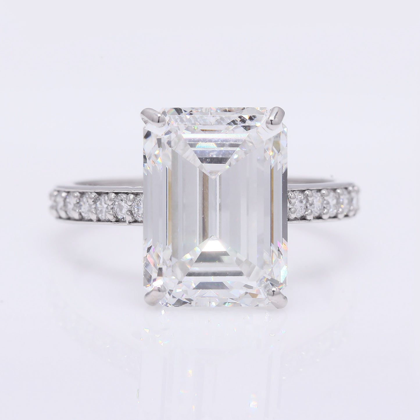 7.93 Ct Emerald Cut Lab Grown Diamond 950 Platinum Ring