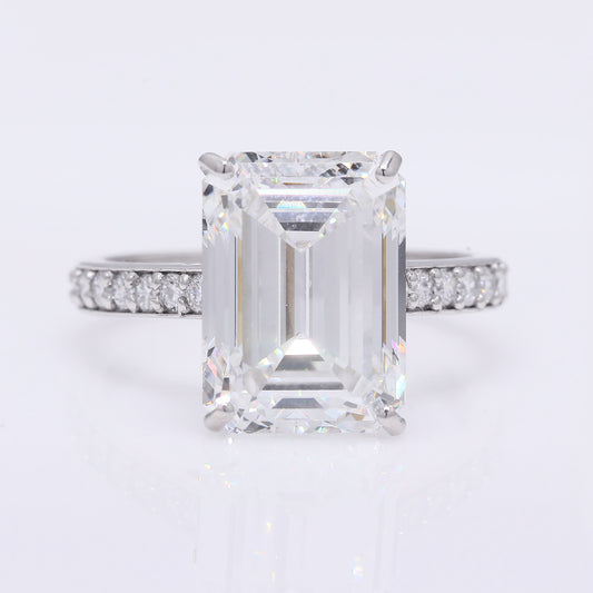 7.93 Ct Emerald Cut Lab Grown Diamond 950 Platinum Ring