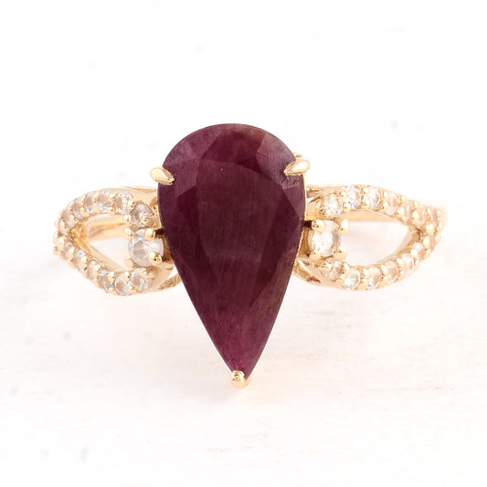 3.29 Ct Pear Ruby 14K Gold Ring