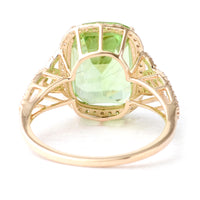 7.42 Ct Rectangular Cushion Mixed Cut Natural Peridot 14K Gold Ring