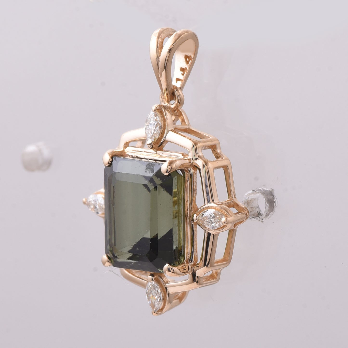 3.31 Ct Octagon Step Cut Natural Tourmaline 14K Gold Pendant