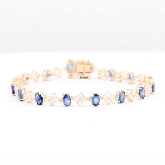 6.49 Ct Oval Sapphire 14K Gold Bracelet