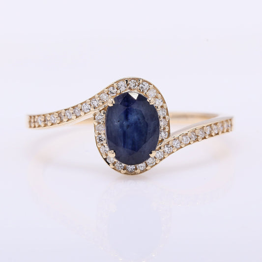 1.33 Ct Oval Mixed Cut Natural Sapphire 14K Gold Ring