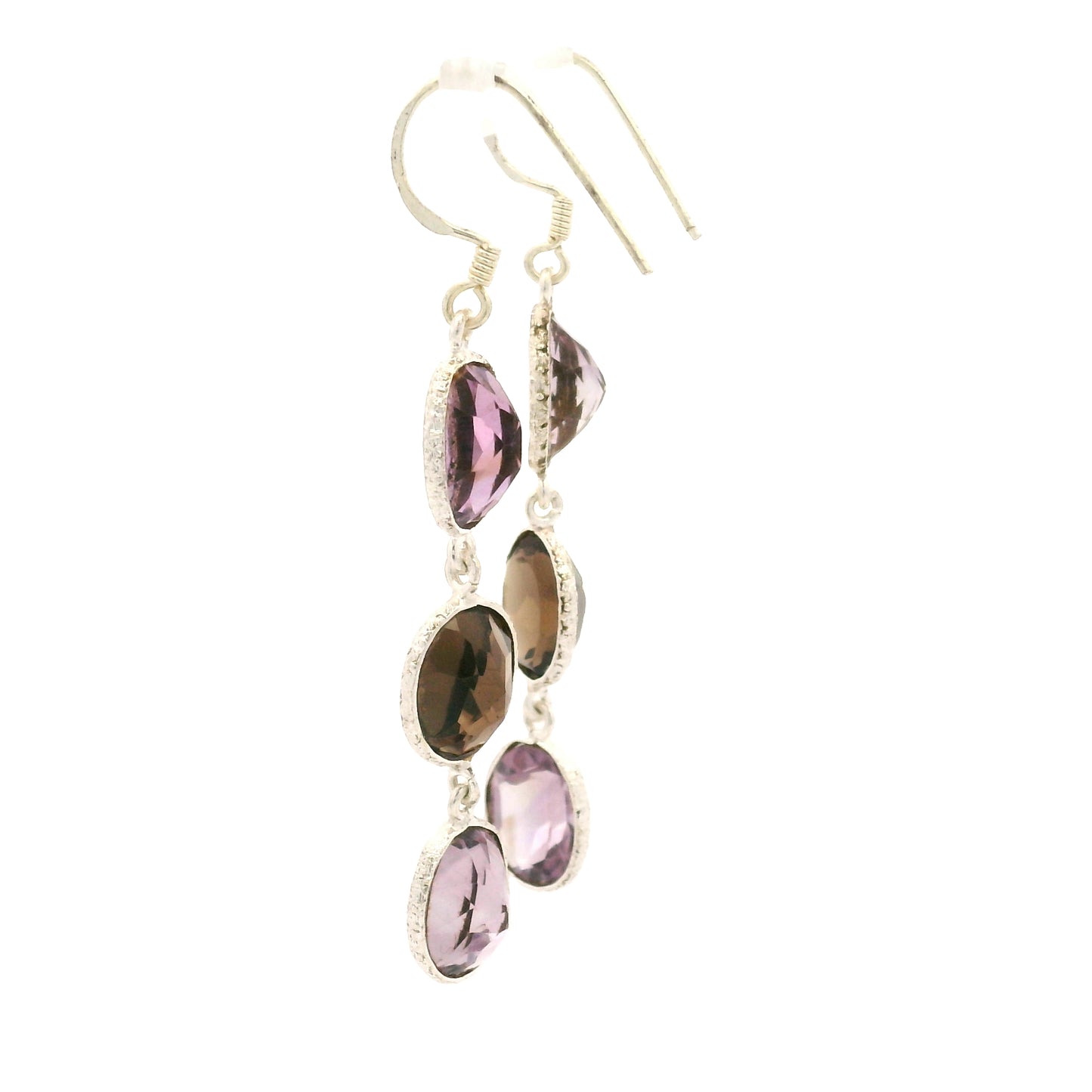 10.30 Ct Smoky Quartz, Amethyst 925 Sterling Silver Earrings