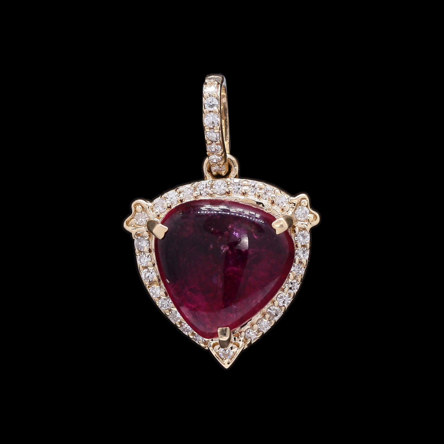 2.57 Ct Pear Cabochon Natural Rubellite 14K Gold Pendant