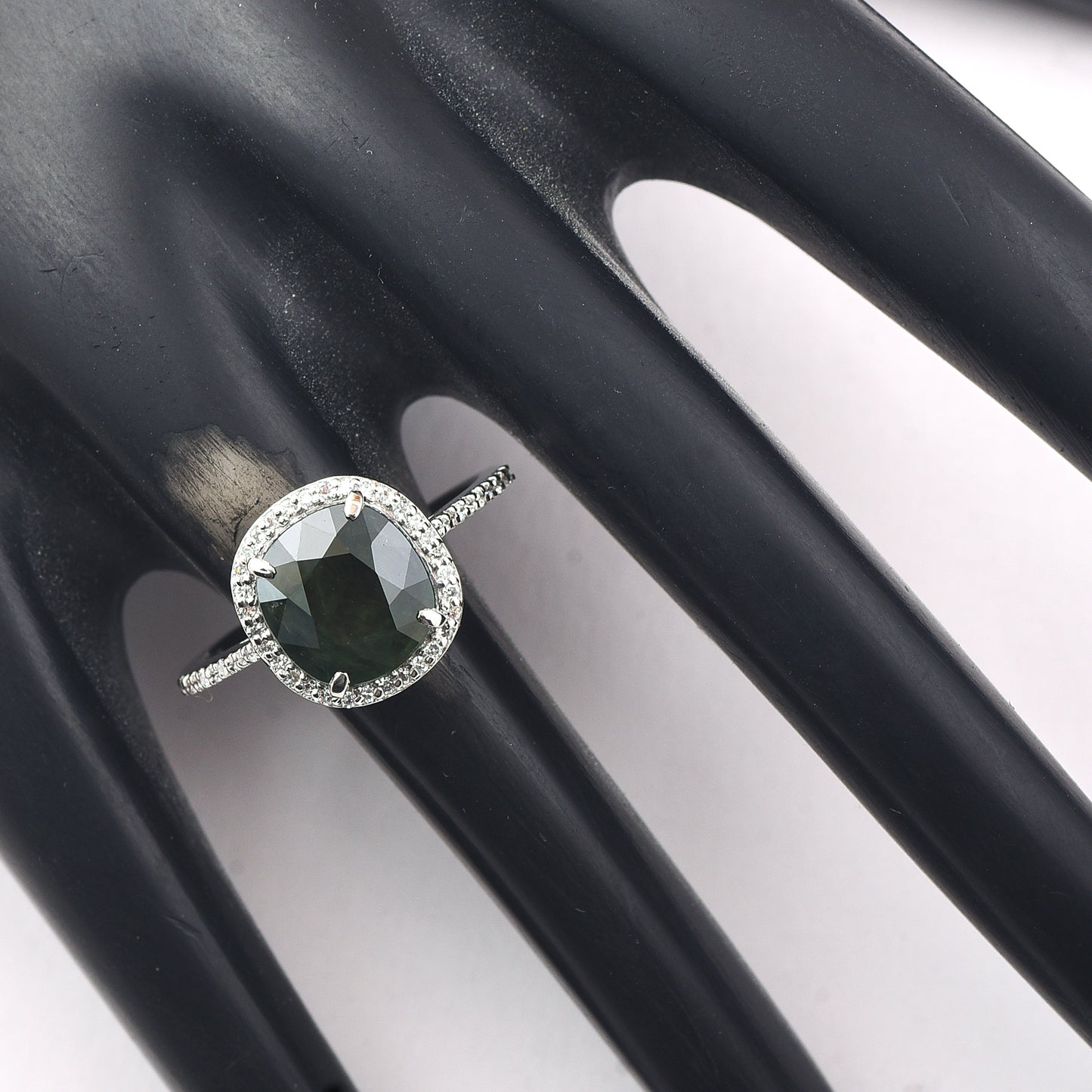 3.69 Ct Cushion Mixed Cut Natural Green Sapphire 950 Platinum Ring