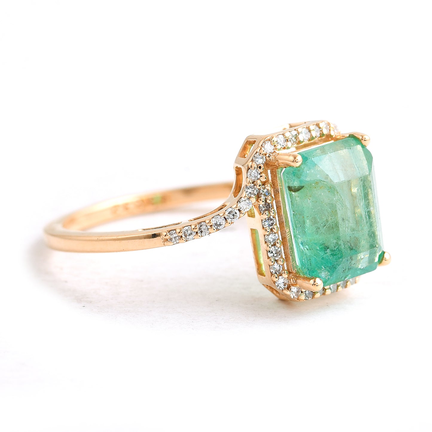 2.14 Ct Octagon Step Cut Natural Emerald 14K Gold Ring