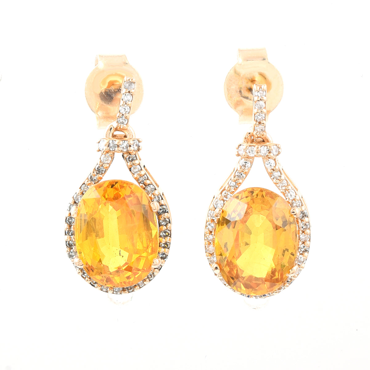 5.59 Ct Oval Mixed Cut Natural Yellow Sapphire 14K Gold Earrings