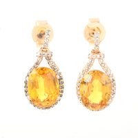 5.59 Ct Oval Mixed Cut Natural Yellow Sapphire 14K Gold Earrings