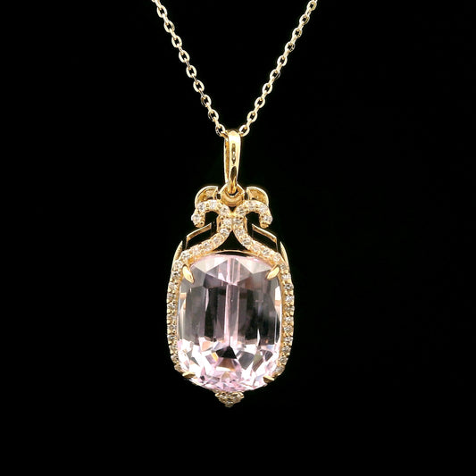 9.35 Ct Cushion Kunzite 14K Gold Pendant