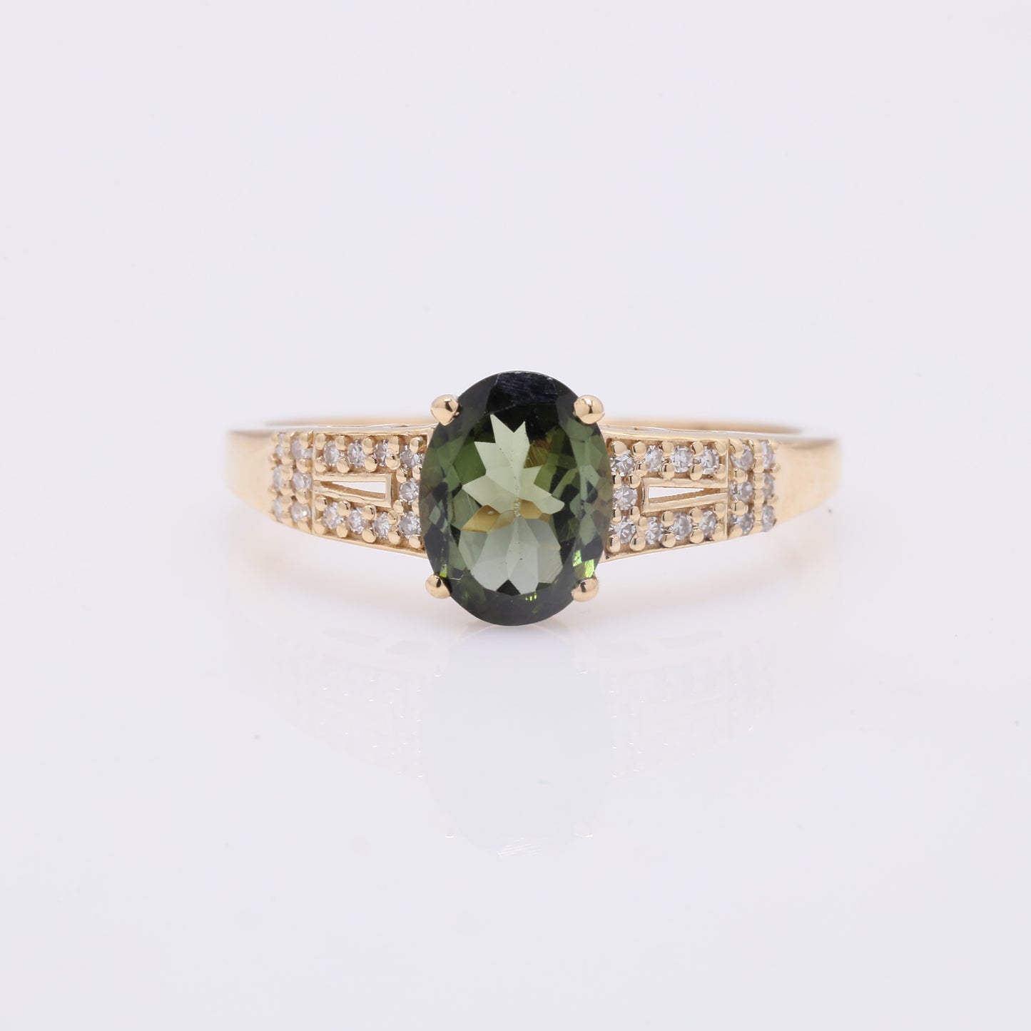 1.23 Ct Oval Mixed Cut Natural Green Tourmaline 14K Gold Ring
