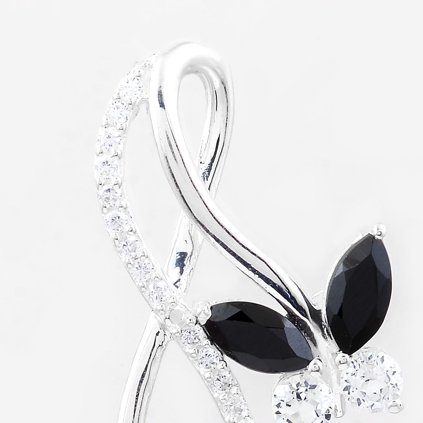 2.33 Ct Marquise Black Spinal, White Topaz, Cubic Zirconia 925 Sterling Silver Pendant