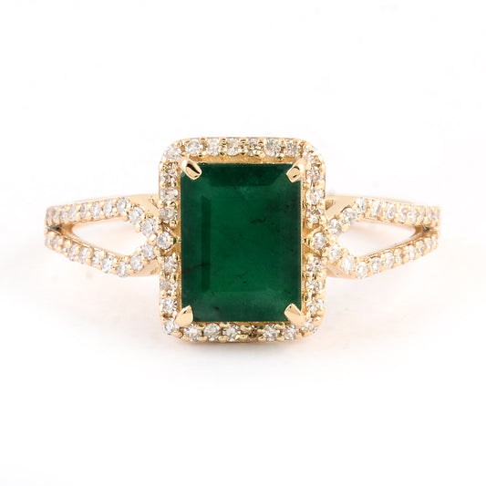 1.65 Ct Emerald Cut Natural Beryl Emerald 14K Gold Ring