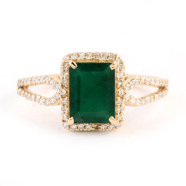 1.65 Ct Emerald Cut Natural Beryl Emerald 14K Gold Ring