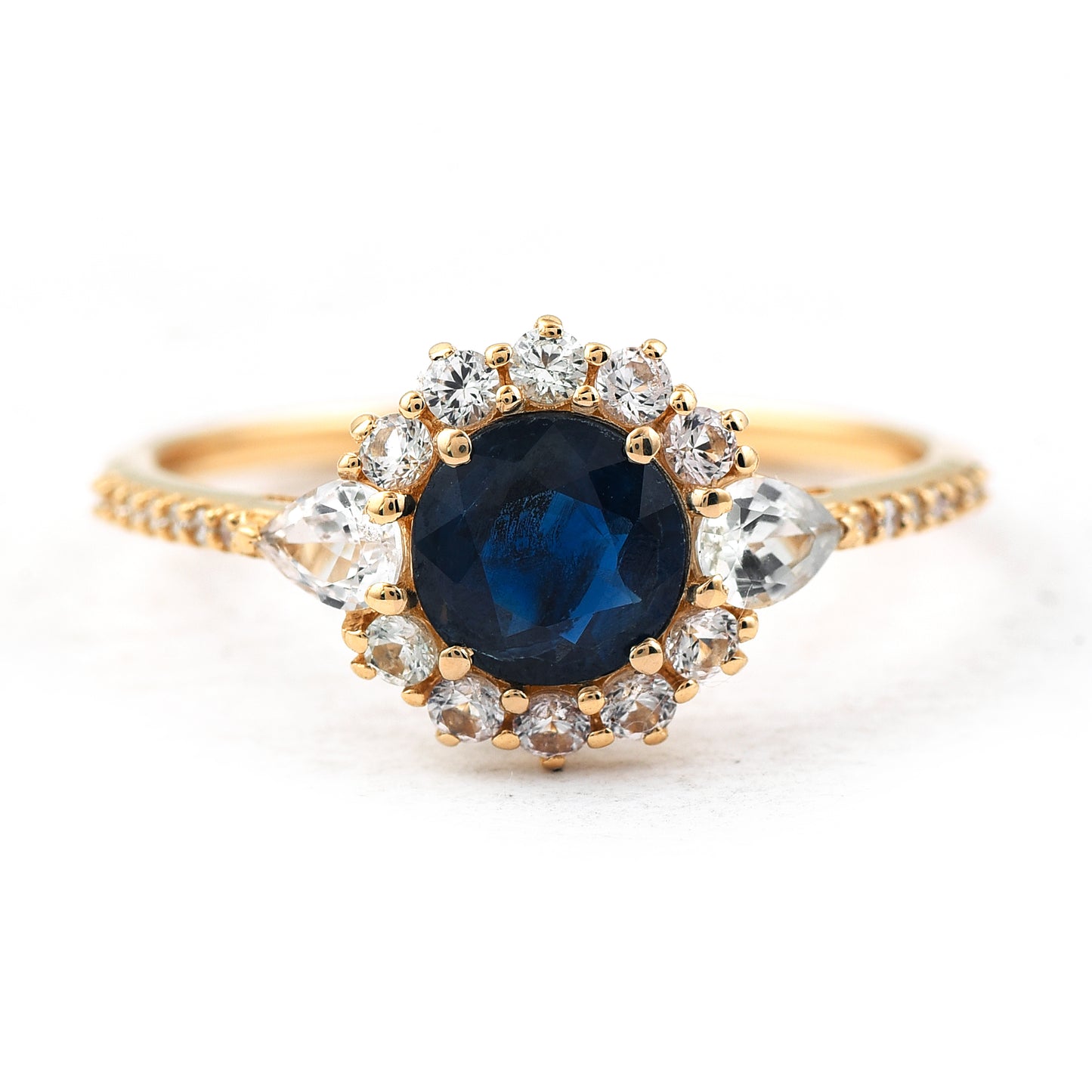 1.49 Ct Round Mixed Cut Natural Sapphire 14K Gold Ring