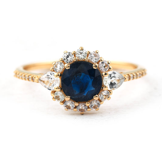 1.49 Ct Round Mixed Cut Natural Sapphire 14K Gold Ring