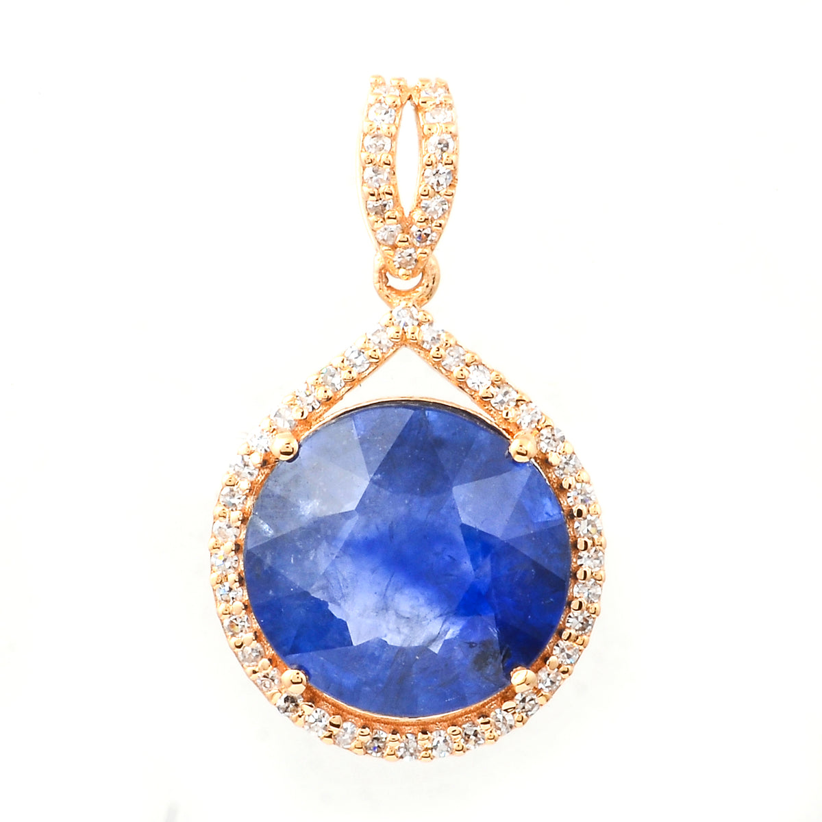 4.75 Ct Round Mixed Cut Natural Sapphire 14K Gold Pendant