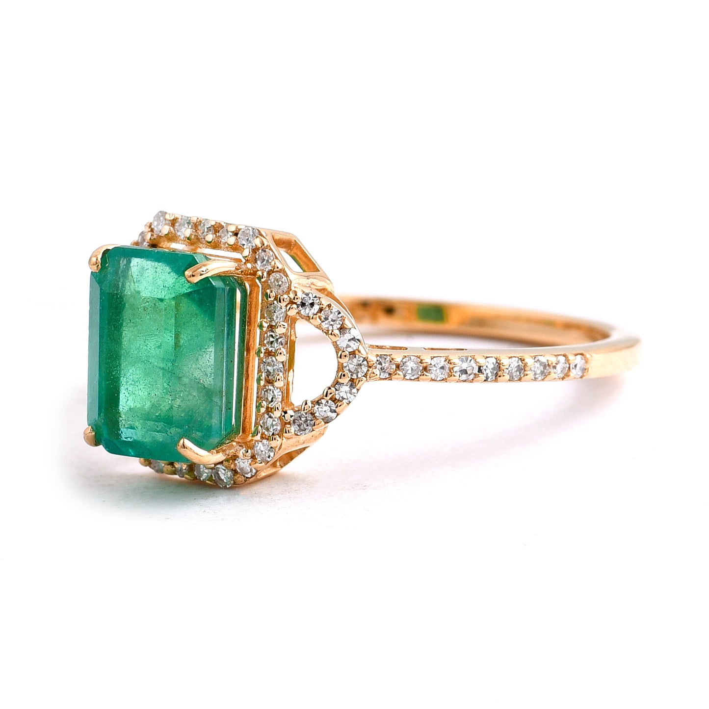 2.12 Ct Octagon Step Cut Natural Emerald 14K Gold Ring