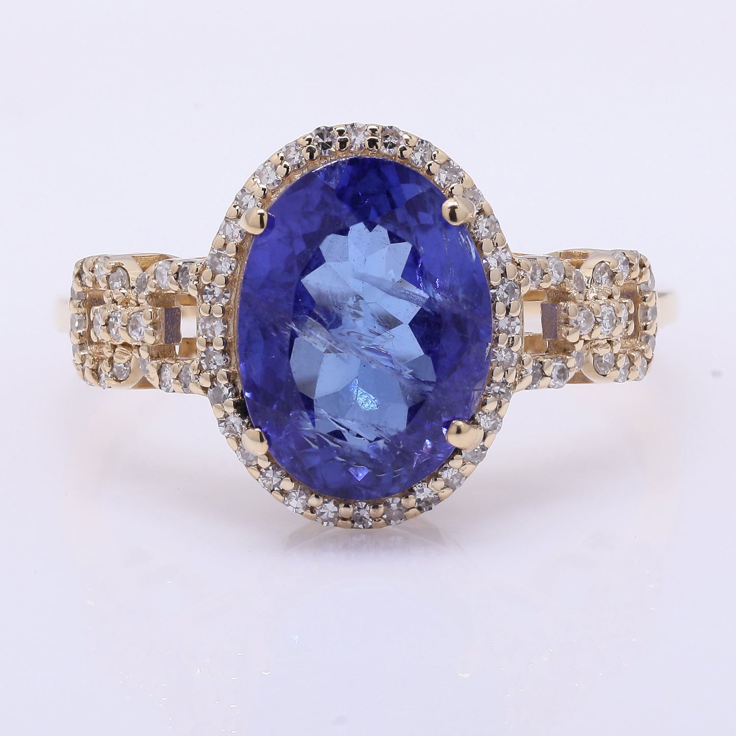 3.80 Ct Oval Mixed Cut Natural Tanzanite 14K Gold Ring