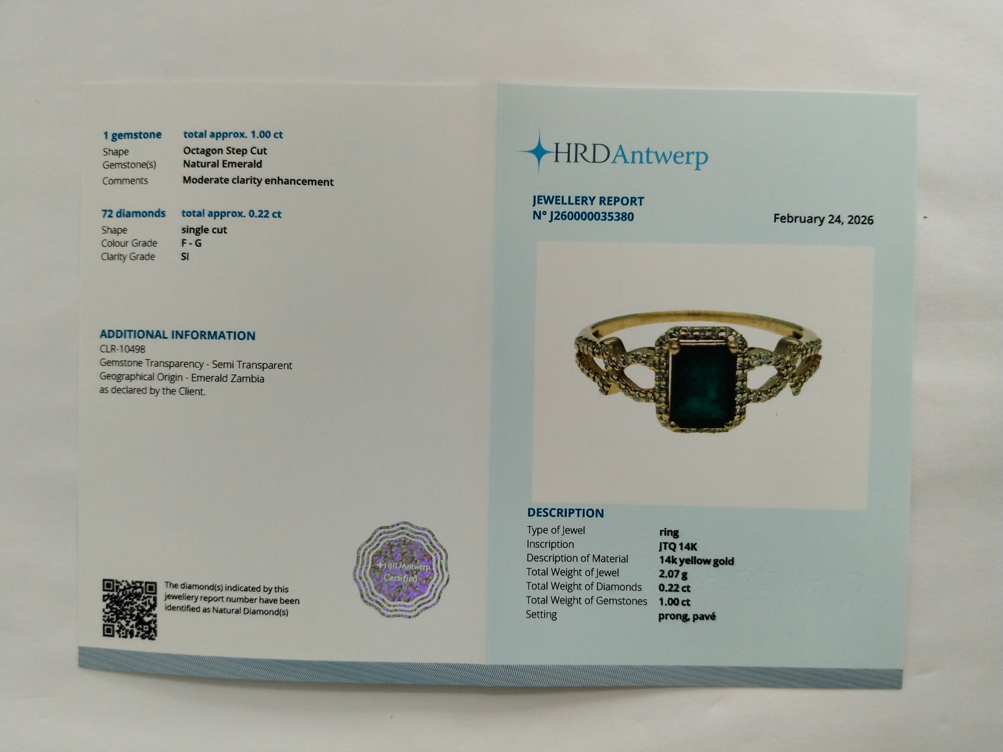 1.22 Ct Octagon Step Cut Natural Emerald 14K Gold Ring