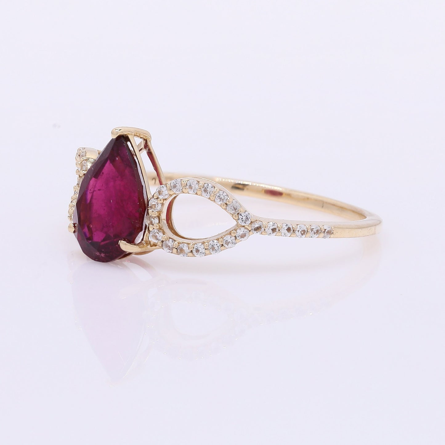 1.52 Ct Pear Mixed Cut Natural Rubellite 14K Gold Ring