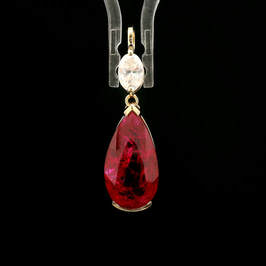 7.91 Ct Pear Mixed Cut Lab Grown Ruby 14K Gold Pendant
