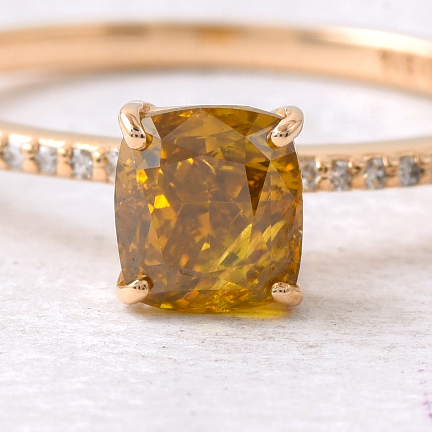 1.09 Ct Cushion Yellow Diamond 14K Gold Ring